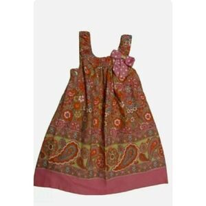 Bonnie Jeans Girls Size 6 Sundress Sun Dress Green Pink Bow Floral Paisley